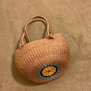 Straw, handwoven boho, round handbag